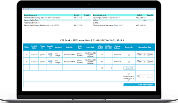 for viewing apartment related transactions and for reconciliation of data