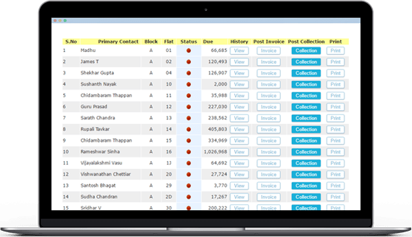 billing tracker to maintain payment details of resident’s/owner’s 