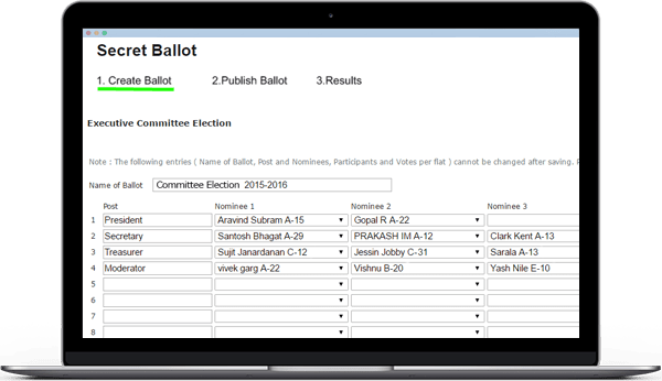 online polls for posts of management committee like president, secretary, treasurer, etc